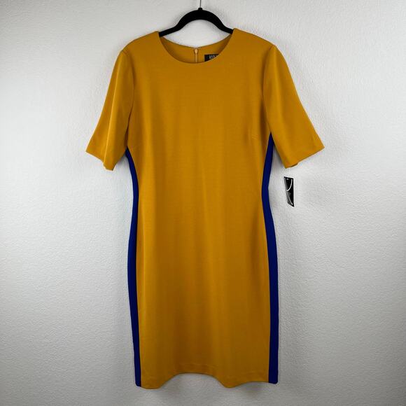 Kasper Short Sleeve Knit Colorblock Sheath Midi Dress Mustard Combo XXL NWT - Picture 13 of 14